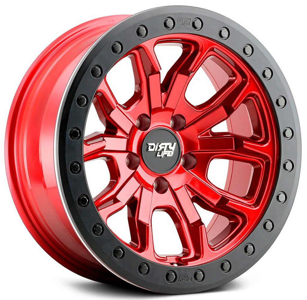 (Clearance - No Returns) 17x9 Dirty Life 9303 DT-1 Crimson Candy Red w/ Simulated Beadlock Black Ring 6x135 -12mm
