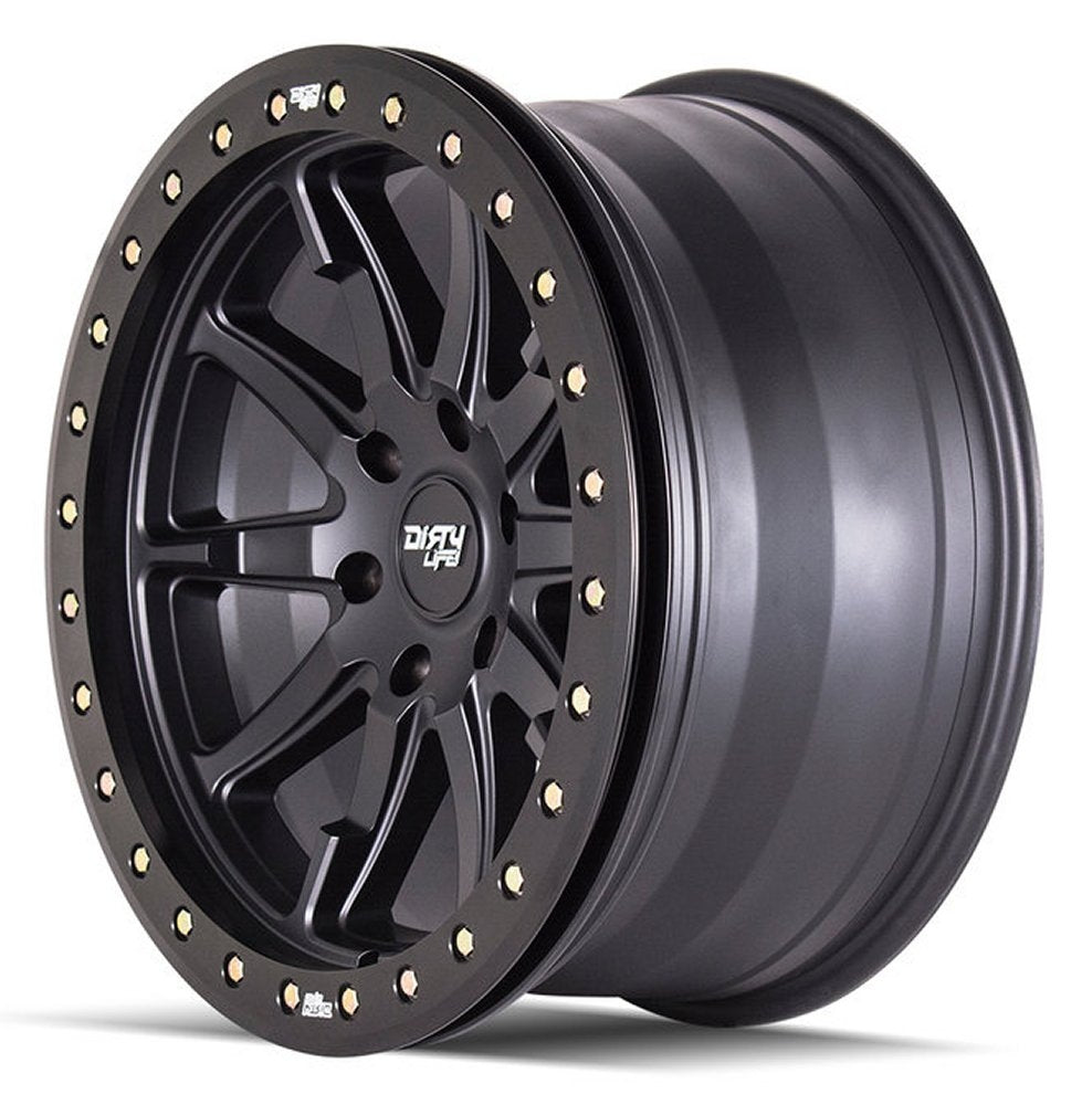 (Clearance - No Returns) 17x9 Dirty Life 9304 DT-2 Matte Black w/ Simulated Beadlock Black Ring 5x5/127 -12mm