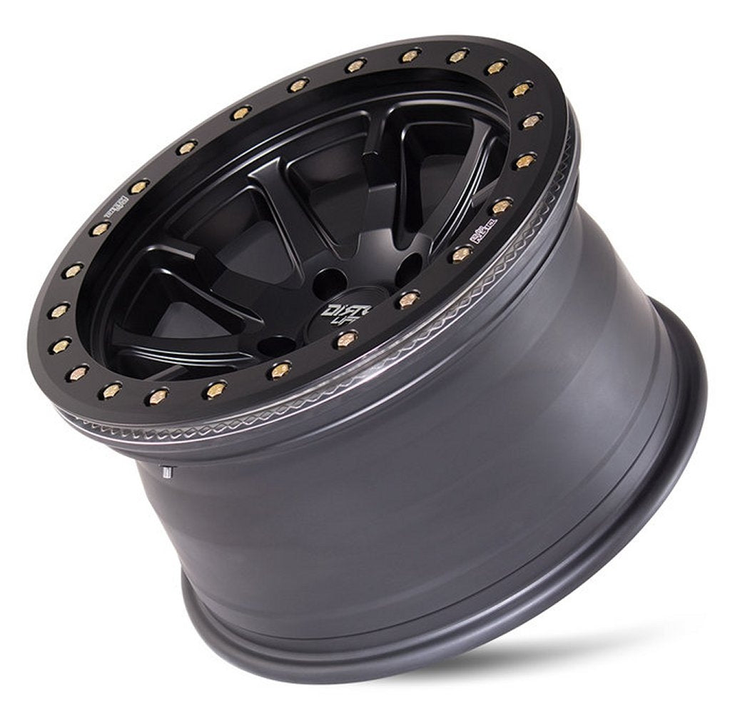 (Clearance - No Returns) 17x9 Dirty Life 9304 DT-2 Matte Black w/ Simulated Beadlock Black Ring 5x5/127 -12mm