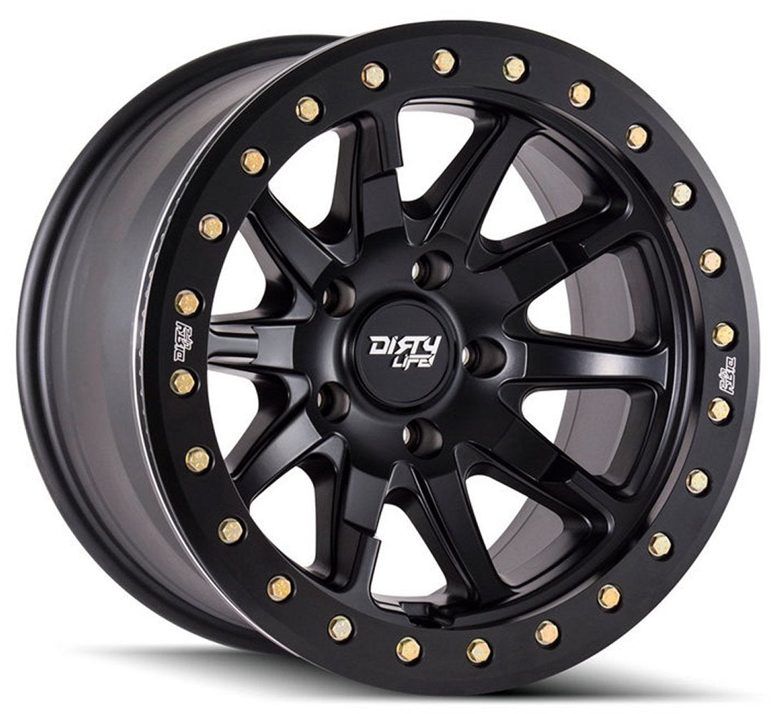 (Clearance - No Returns) 17x9 Dirty Life 9304 DT-2 Matte Black w/ Simulated Beadlock Black Ring 5x5/127 -12mm