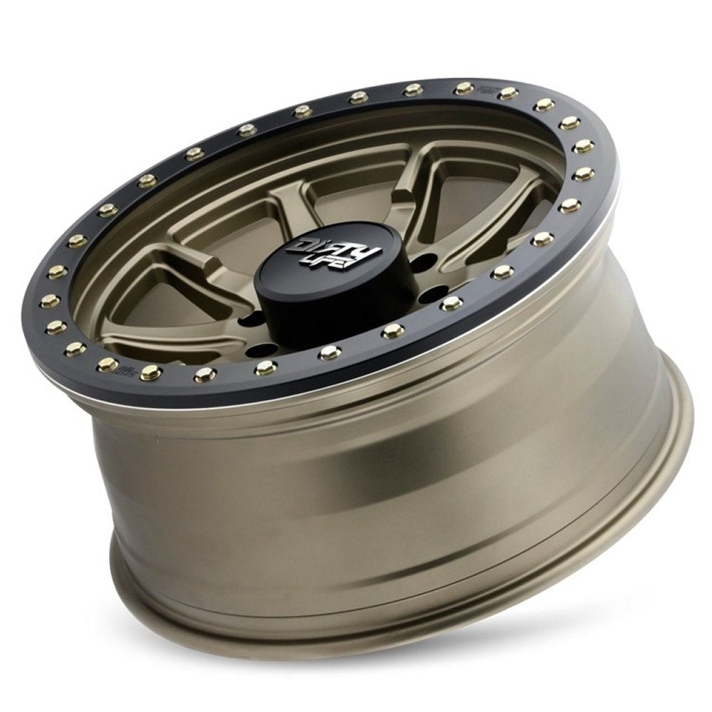 (Clearance - No Returns) 17x9 Dirty Life 9304 DT-2 Satin Gold w/ Simulated Beadlock Black Ring 8x6.5/165 -12mm