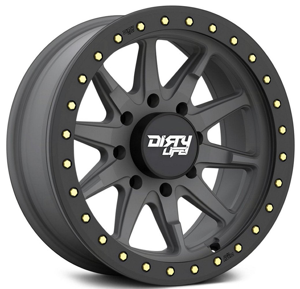 (Clearance - No Returns) 17x9 Dirty Life 9304 DT-2 Matte Gunmetal w/ Simulated Beadlock Black Ring 5x5/127 -12mm