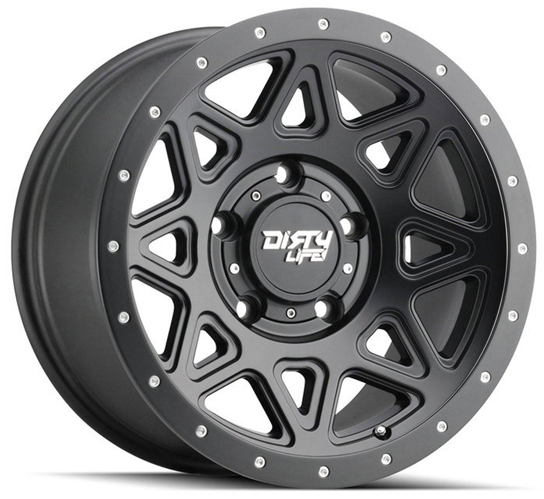 (Clearance - No Returns) 16x8 Dirty Life 9305 Theory Matte Black w/ Simulated Beadlock Black Ring 5x4.5/114.3 0mm