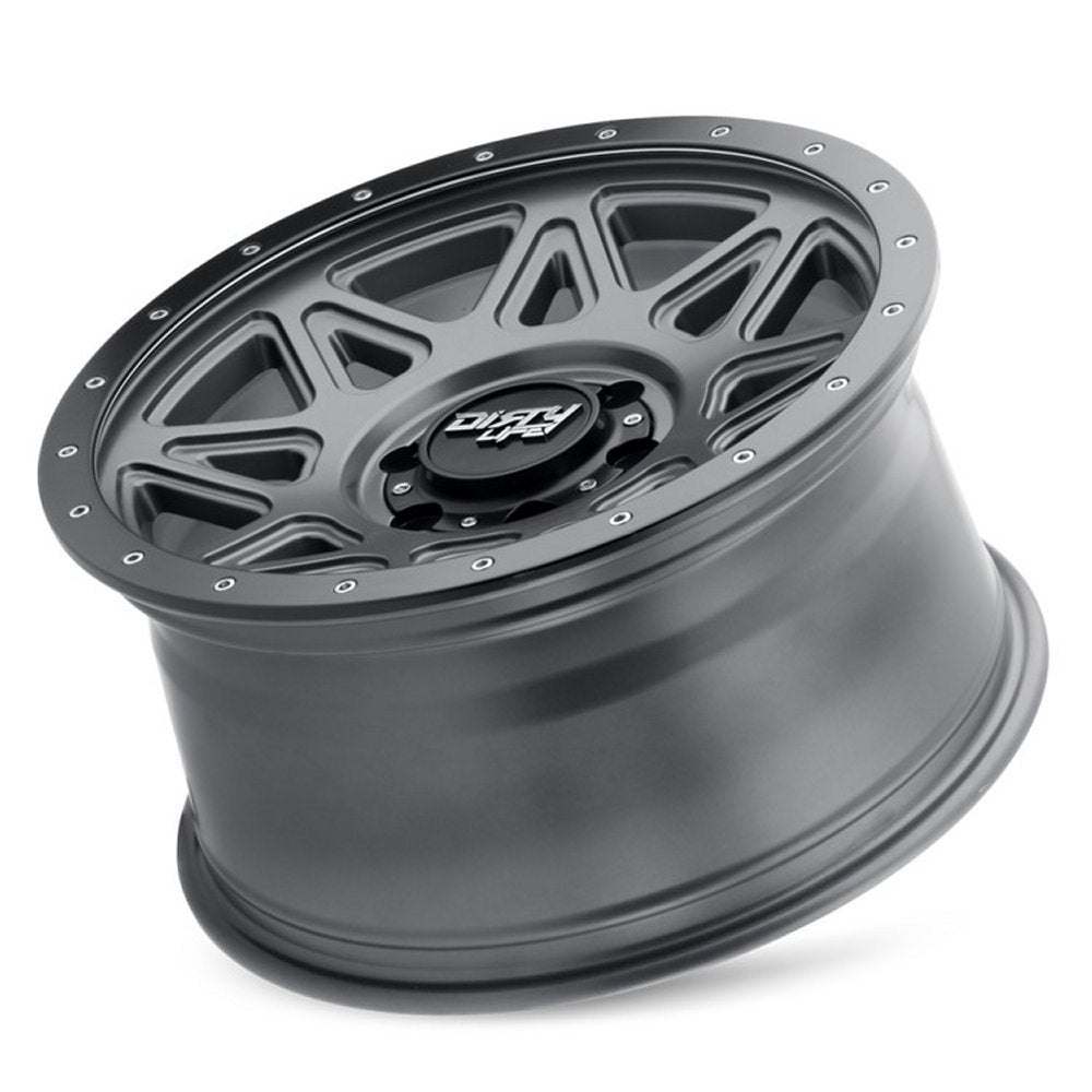 (Clearance - No Returns) 17x9 Dirty Life 9305 Theory Matte Gunmetal w/ Matte Black Lip 6x5.5/139.7 -12mm