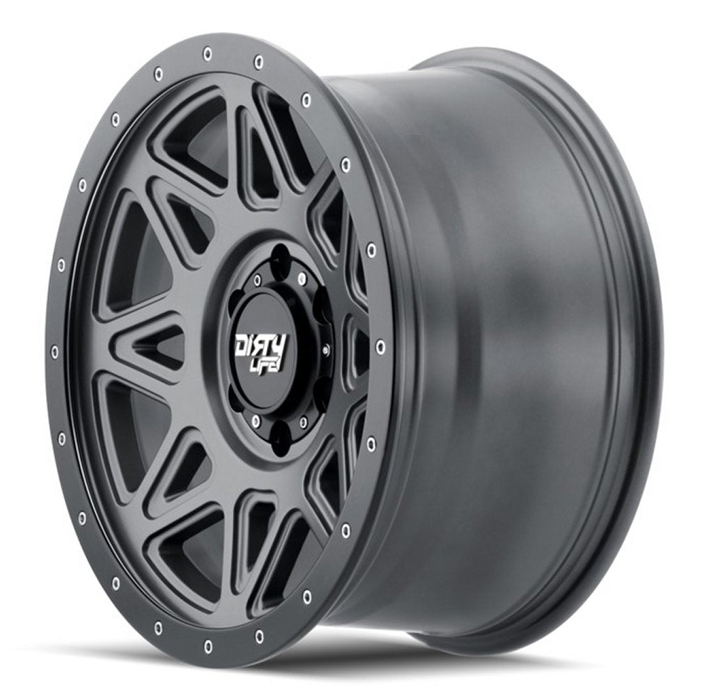 (Clearance - No Returns) 17x9 Dirty Life 9305 Theory Matte Gunmetal w/ Matte Black Lip 6x5.5/139.7 -12mm