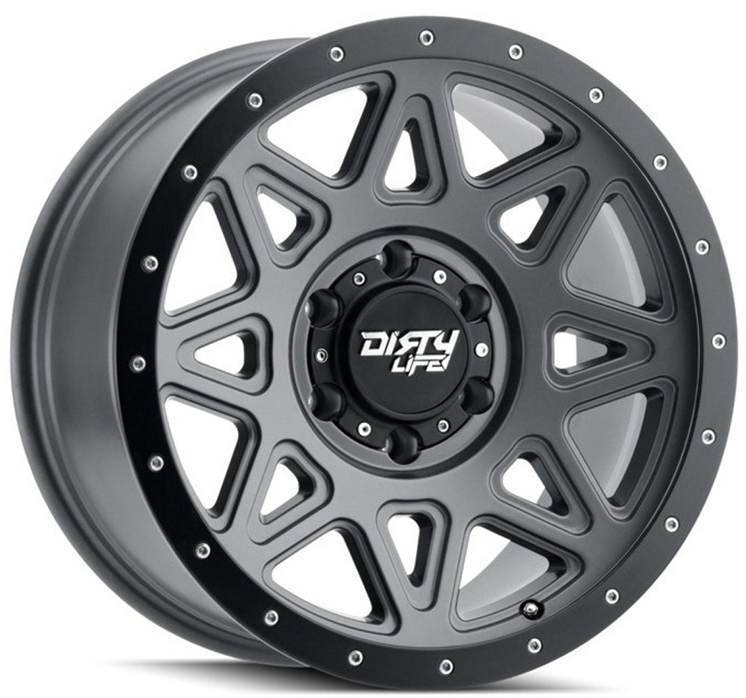 (Clearance - No Returns) 17x9 Dirty Life 9305 Theory Matte Gunmetal w/ Matte Black Lip 6x5.5/139.7 -12mm