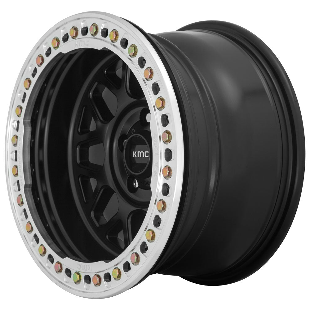 (Clearance - No Returns) 17x8.5 KMC KM235 Grenade Crawl Satin Black w/ Machined Ring (True Beadlock) 6x6.5/165 0mm