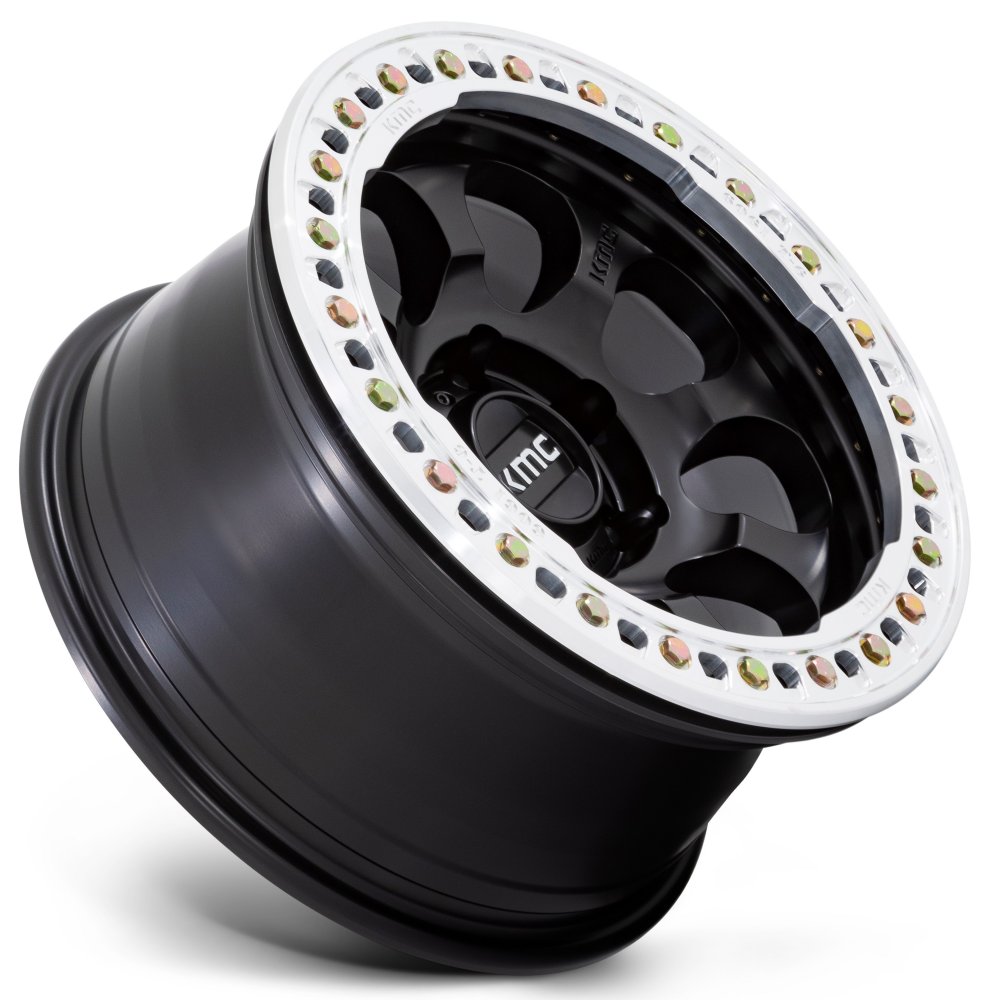 (Clearance - No Returns) 17x8.5 KMC KM237 Riot Beadlock Satin Black w/ Machined Ring (True Beadlock) 5x5/127 0mm