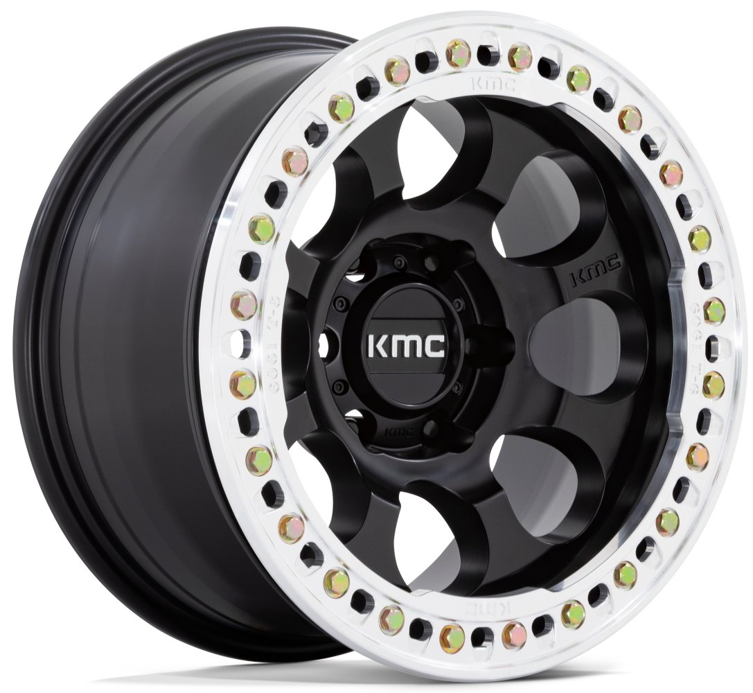 (Clearance - No Returns) 17x8.5 KMC KM237 Riot Beadlock Satin Black w/ Machined Ring (True Beadlock) 5x5/127 0mm