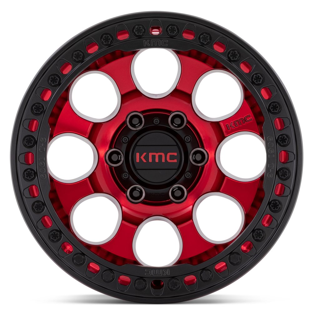 (Clearance - No Returns) 17x8.5 KMC KM237 Riot Beadlock Candy Red w/ Satin Black Ring (True Beadlock) 6x135 0mm