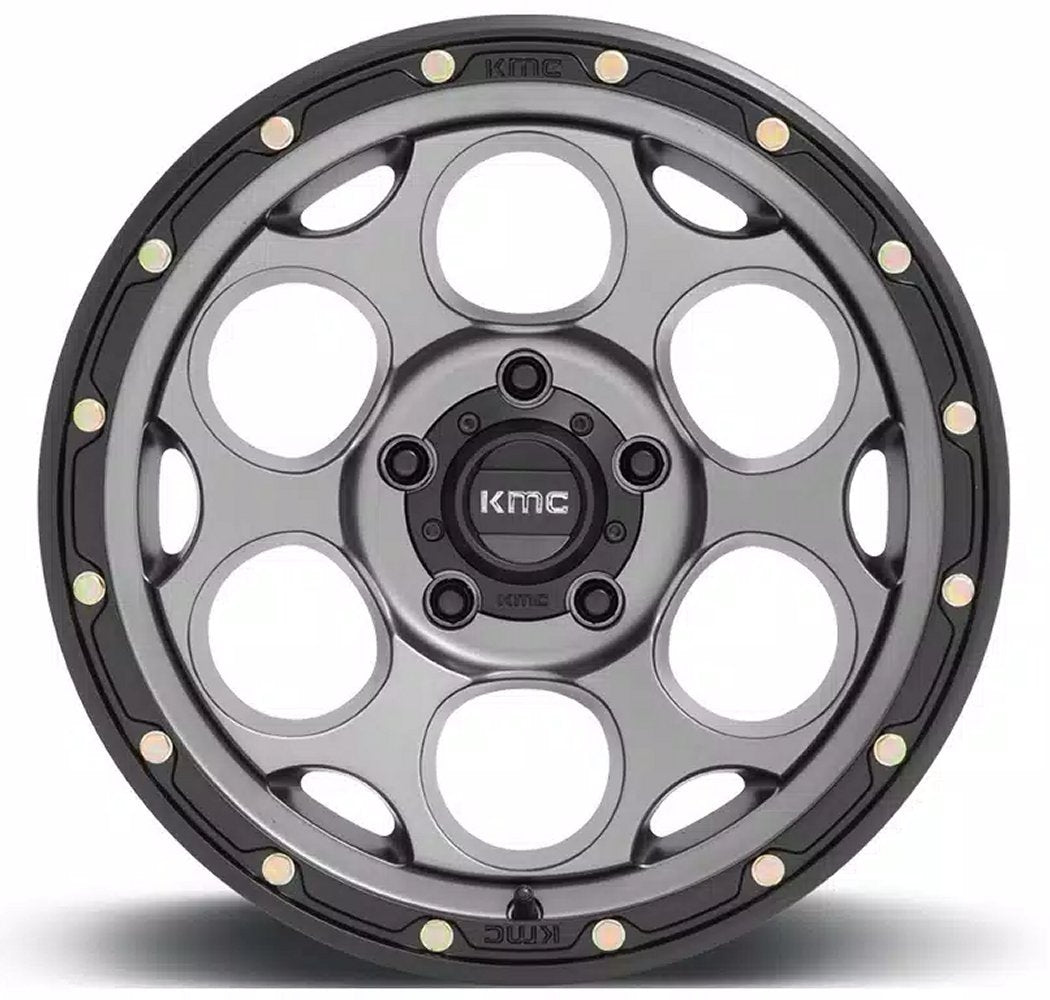 (Clearance - No Returns) 17x8.5 KMC KM541 Dirty Harry Satin Gray w/ Black Lip 5x5/127 18mm