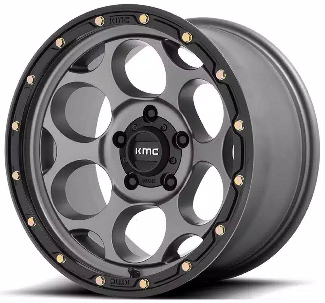 (Clearance - No Returns) 17x8.5 KMC KM541 Dirty Harry Satin Gray w/ Black Lip 6x4.5/114.3 18mm