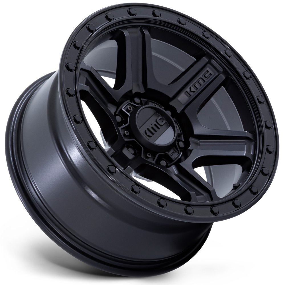 (Clearance - No Returns) 17x8.5 KM551 Outrun Matte Black w/ Gloss Black Lip 5x5/127 -10mm