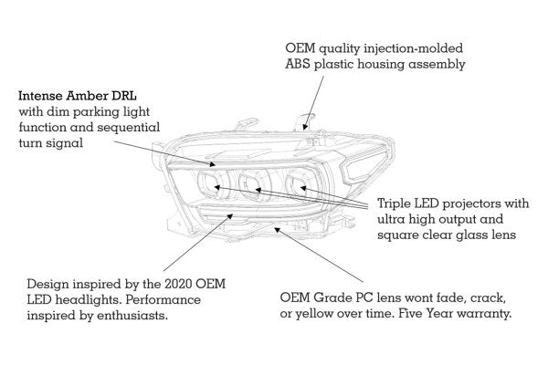 Morimoto XB LED Headlights: Toyota Tacoma (16-20) (Pair / ASM / Amber DRL) (Gen 2) LF530.2-A-ASM
