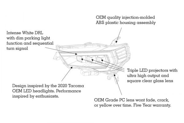 Morimoto XB LED Headlights: Toyota 4Runner (14-22) (Pair / ASM / Amber DRL) (Gen 2) LF531.2-A-ASM
