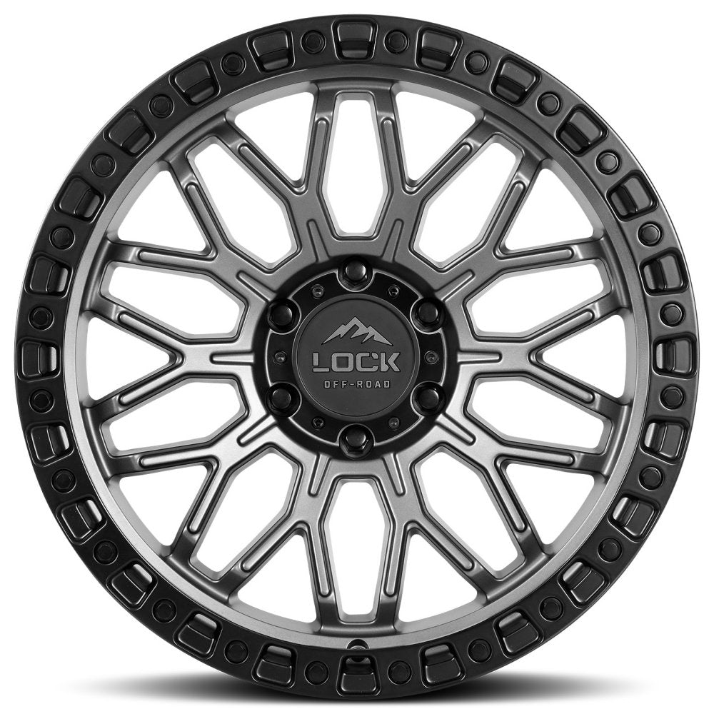 20x10 Lock Off-Road Combat Matte Grey w/ Matte Black Ring 8x170 -18mm