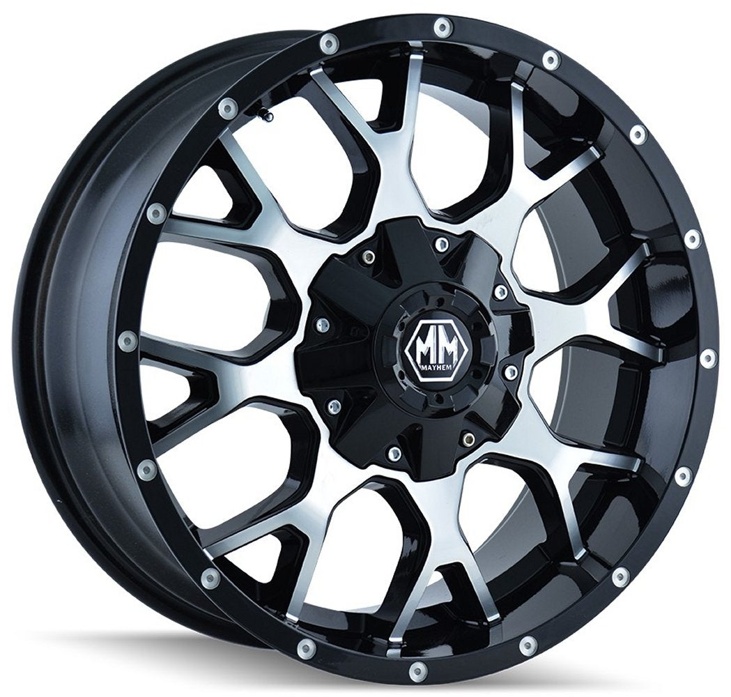 (Clearance - No Returns) 17x9 Mayhem Warrior 8015B Gloss Black w/ Machined Face 5x4.5/114.3 5x5/127 -12mm