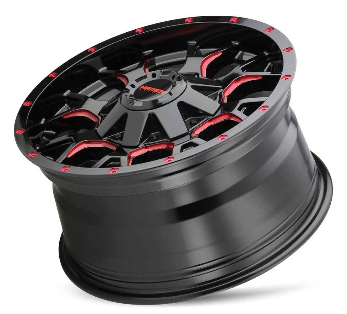 (Clearance - No Returns) 17x9 Mayhem Warrior 8015BTR Gloss Black w/ Prism Red 5x5/127 5x5.5/139.7 -12mm