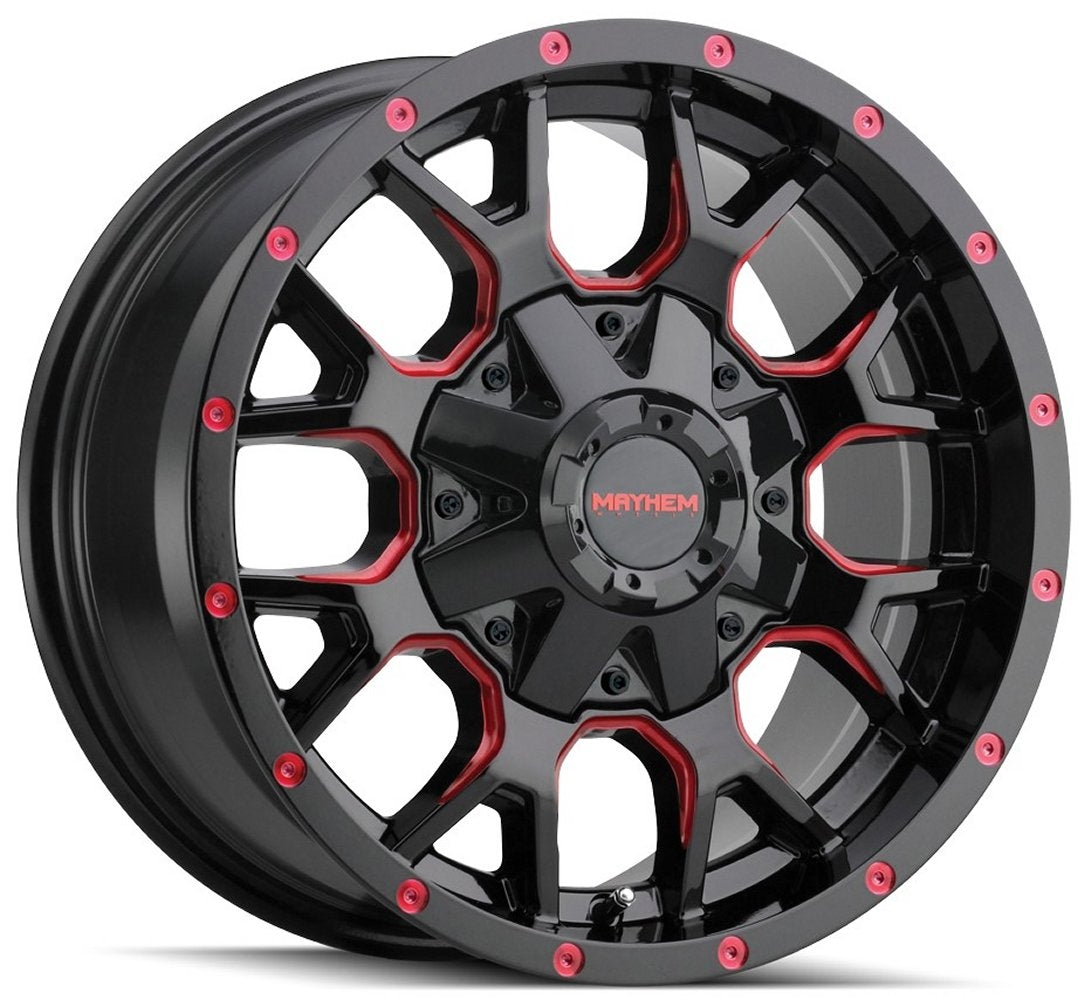 (Clearance - No Returns) 17x9 Mayhem Warrior 8015BTR Gloss Black w/ Prism Red 5x5/127 5x5.5/139.7 -12mm