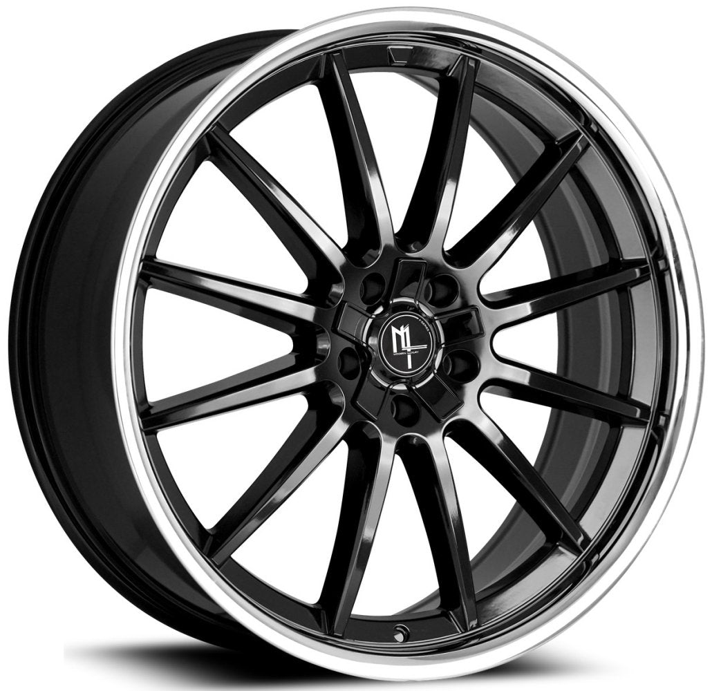 18x8 Modern Luxury MLF14 Gloss Black w/ Chrome SSL (Flow Formed)  5x112 5x4.5/114.3 35mm