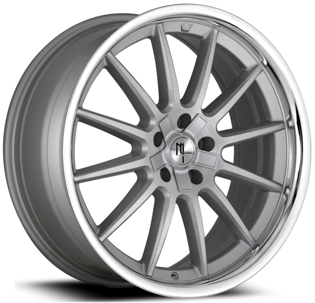 22X8.5 Modern Luxury MLF14 Brushed Silver w/ Chrome SSL (Flow Formed)  5x120 5x4.5/114.3 35mm