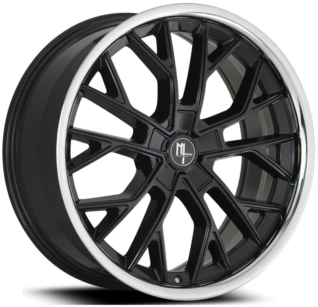 22x8.5 Modern Luxury MLF15 Gloss Black w/ Chrome SSL (Flow Formed) 5x112 38mm