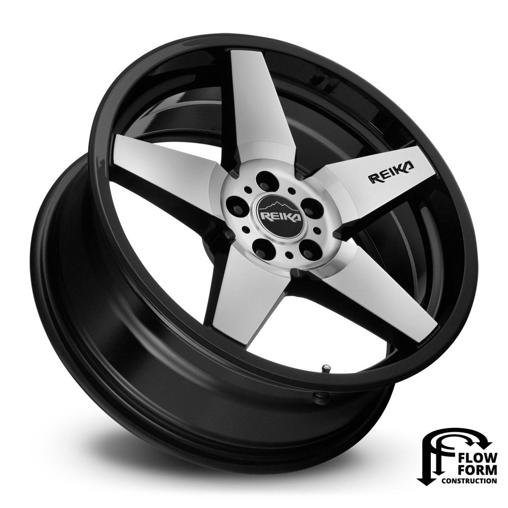 (Clearance - No Returns) 17x7 Reika R15 Seeker Gloss Black Machine Face (Flow Formed) 5x100 15mm