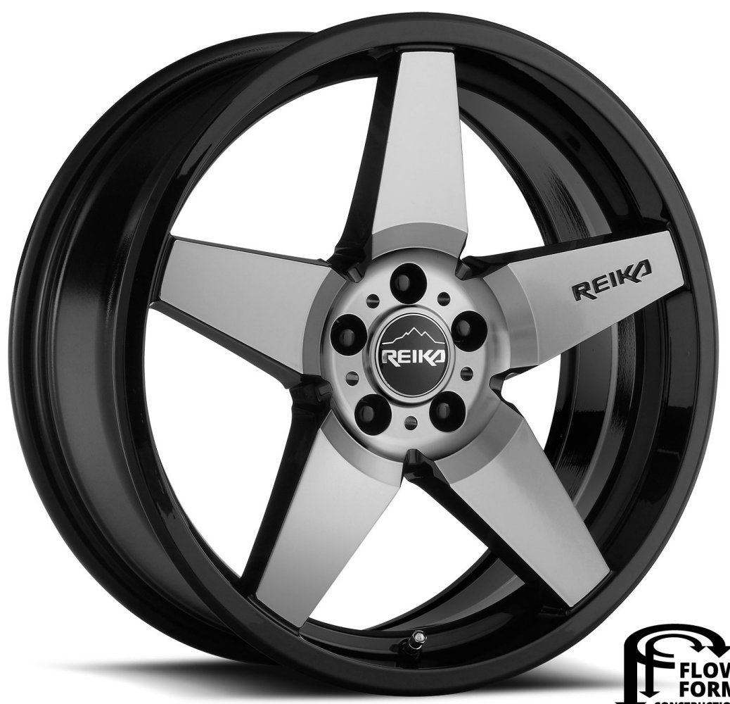 (Clearance - No Returns) 17x7 Reika R15 Seeker Gloss Black Machine Face (Flow Formed) 5x100 15mm