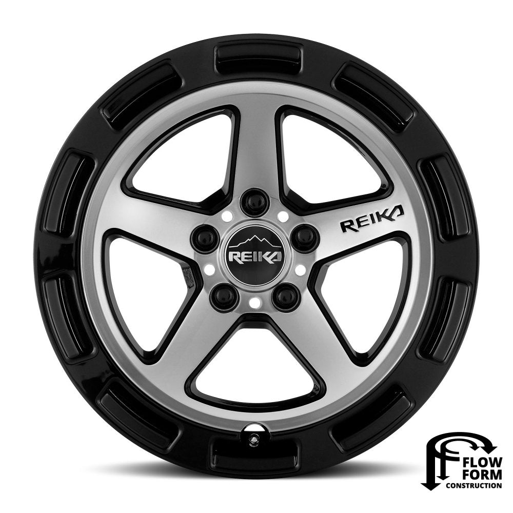 (Clearance - No Returns) 17x7 Reika R20 Teton Gloss Black Machine Face 5x100 15mm