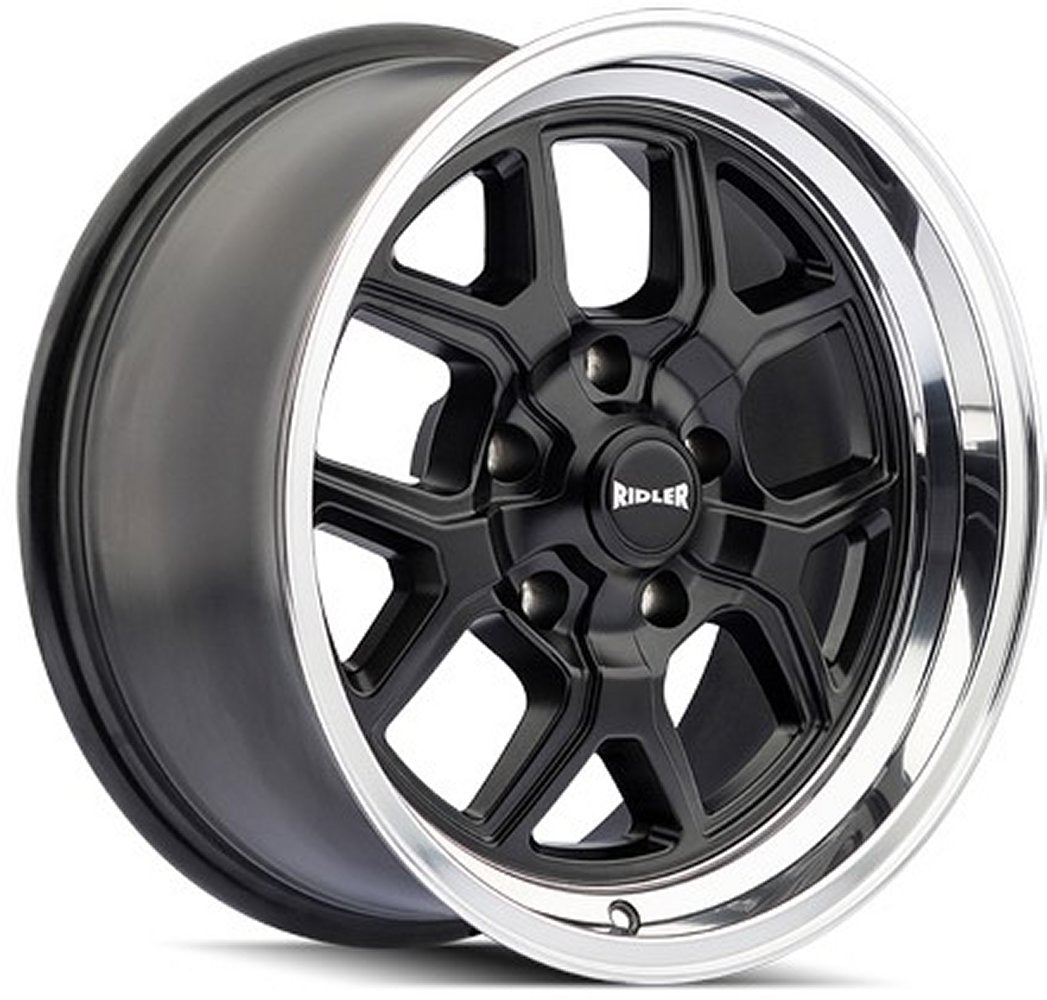 (Clearance - No Returns) 17x7 Ridler 610 Matte Black w/ Polished Lip 5x5/127 0mm
