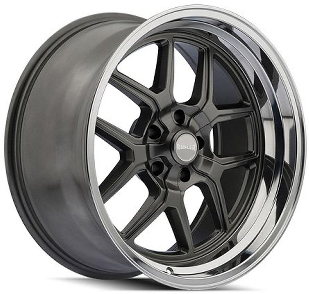 (Clearance - No Returns) 17x7 Ridler 610 Grey w/ Polished Lip 5x4.5/114.3 0mm