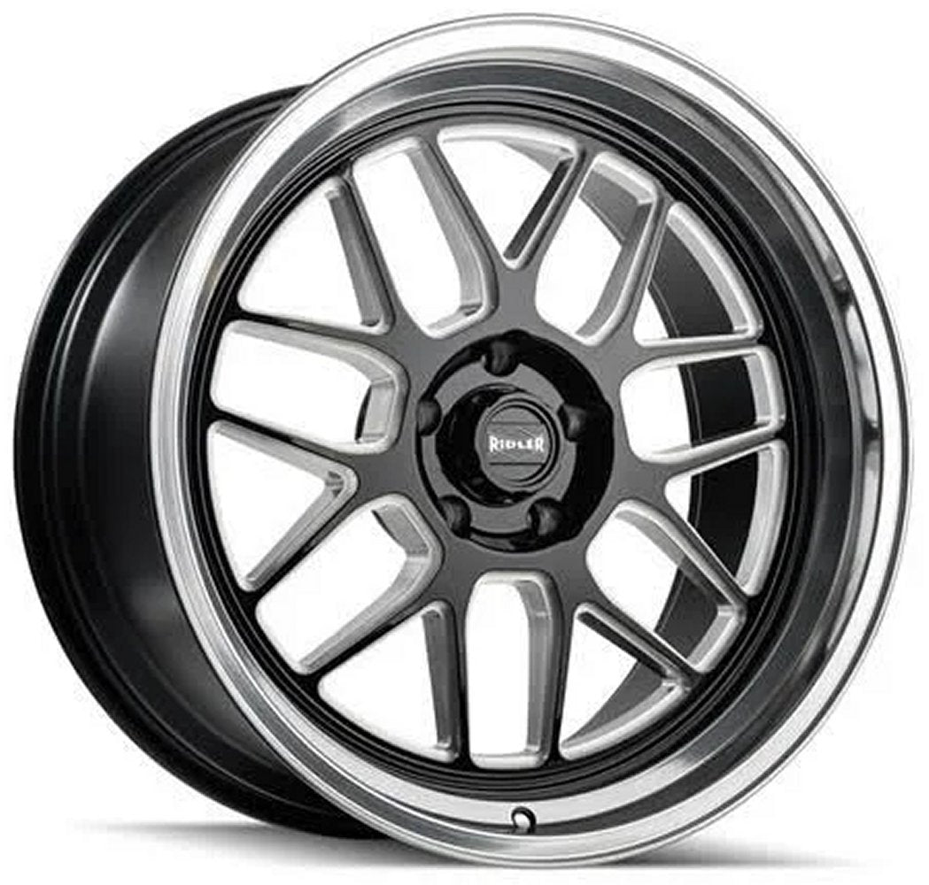 (Clearance - No Returns) 17x7 Ridler 611 Gloss Black Milled w/ Polished Lip 5x4.5/114.3 0mm