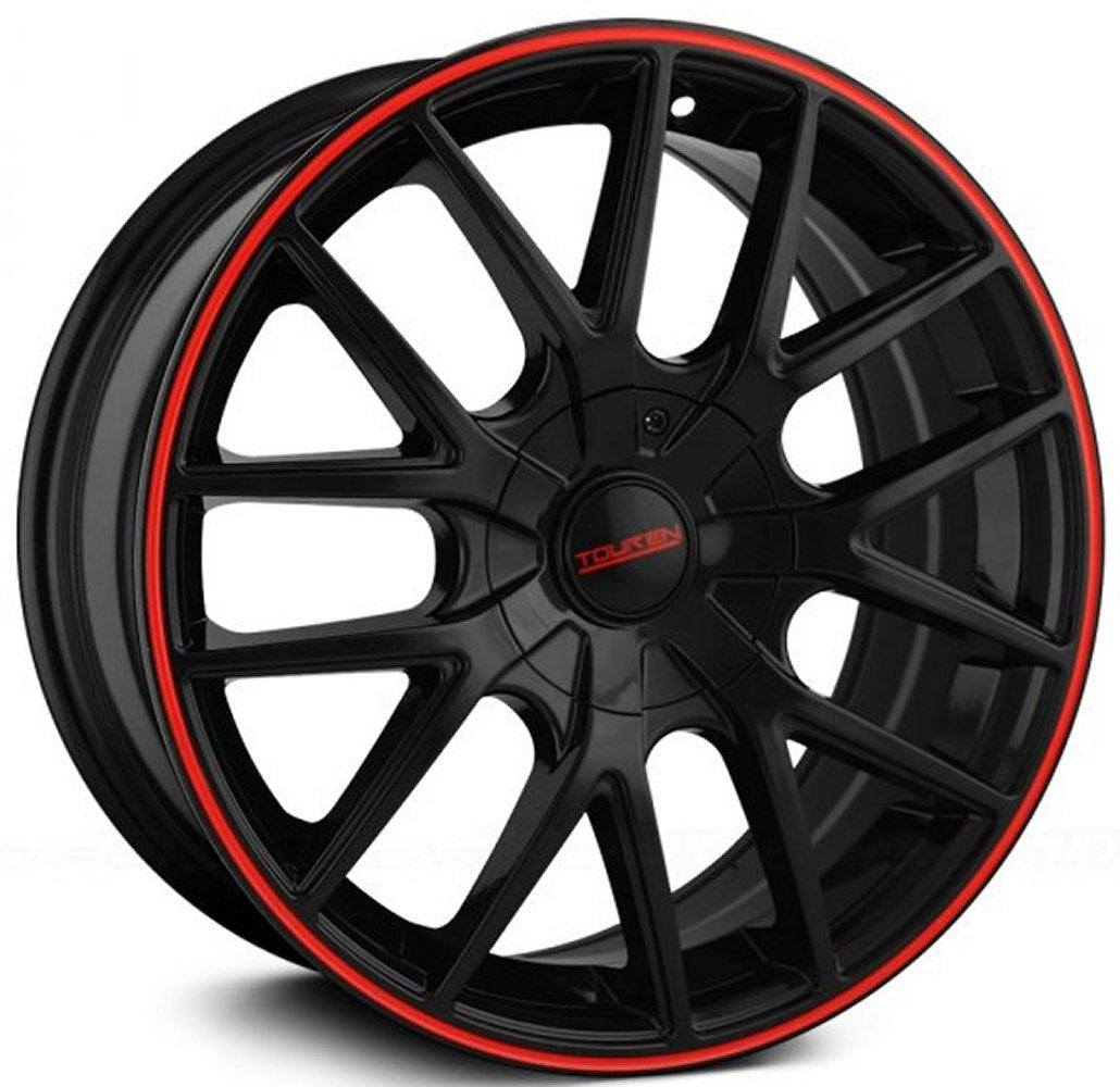 (Clearance - No Returns) 16x7 Touren TR60 Gloss Black w/ Red Ring 4x100 4x4.5/114.3 42mm