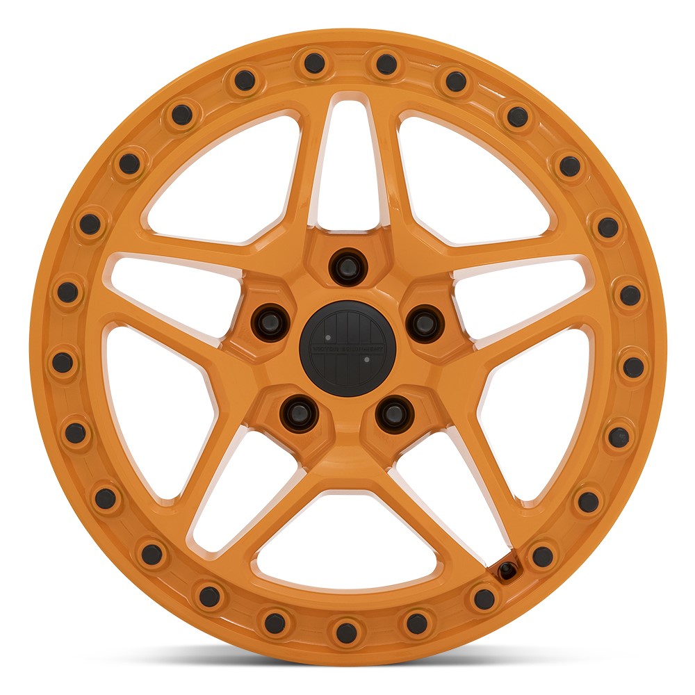 (Clearance - No Returns) 17x8 Victor Equipment Berg Gloss Orange w/ Black Bolts 5x130 20mm