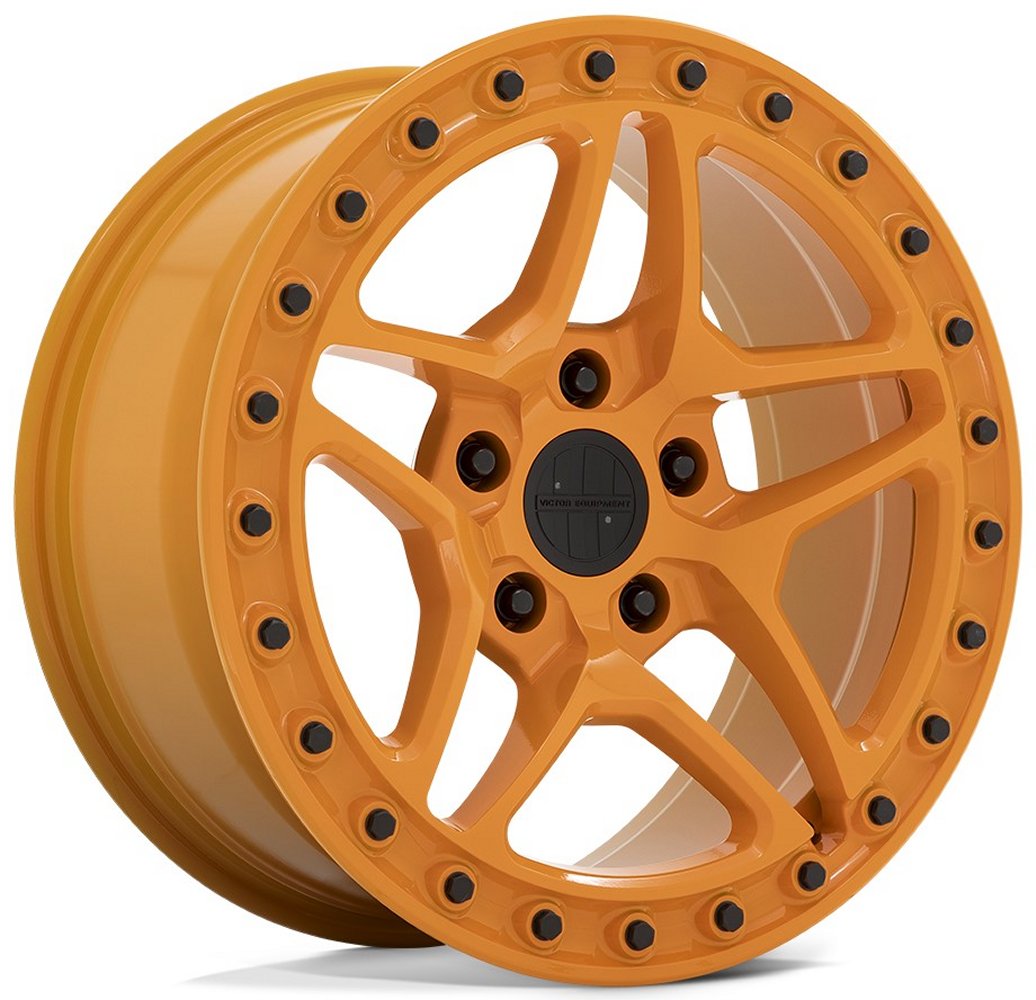 (Clearance - No Returns) 17x8 Victor Equipment Berg Gloss Orange w/ Black Bolts 5x130 20mm