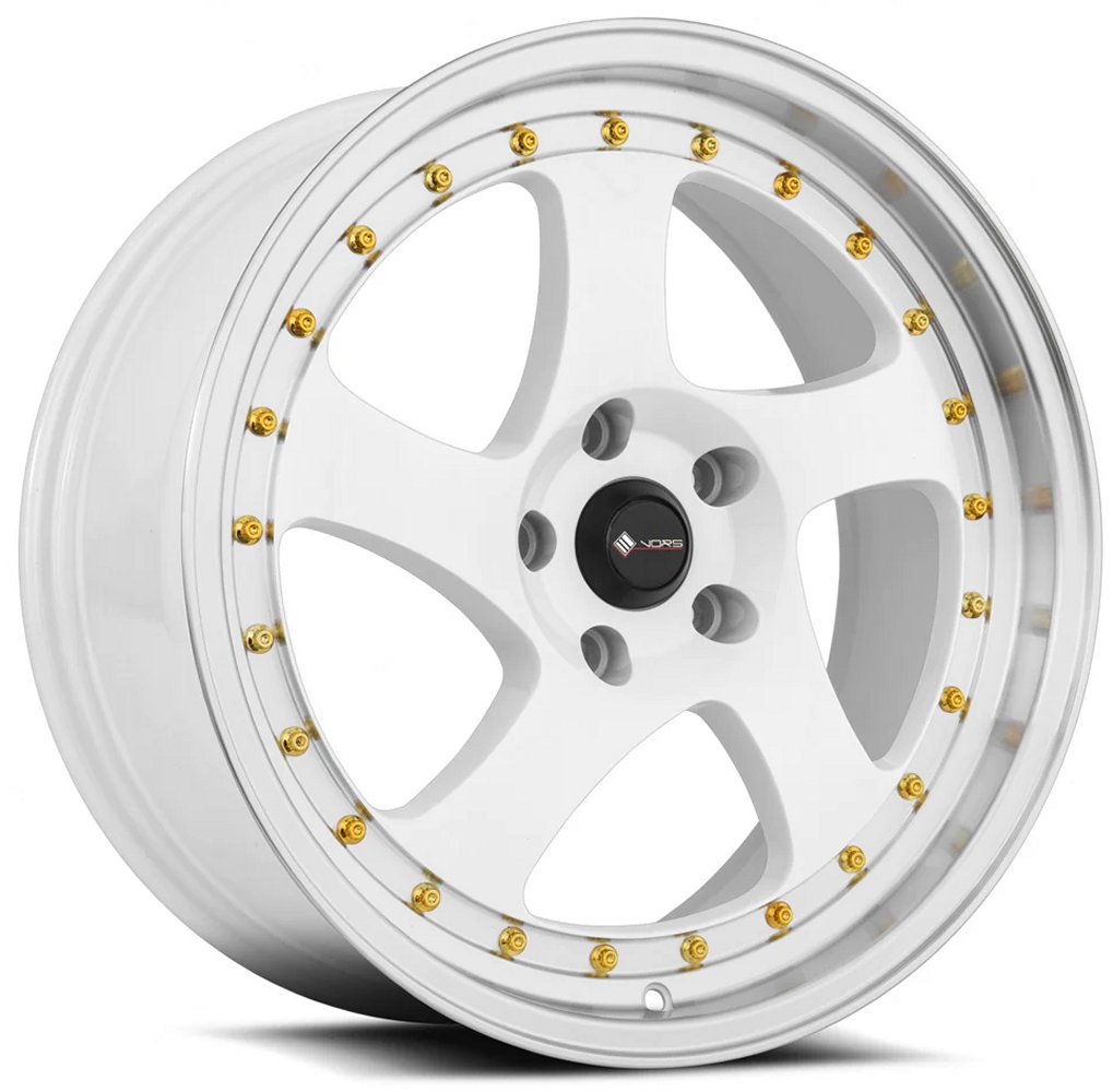 15x8 Vors VR2 White Machined w/ Gold Rivets 4x98 20mm (CUSTOM)